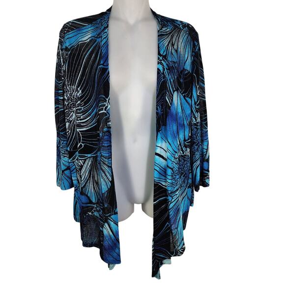 Chico's Cardigan Sweater Size 1 Medium Exploded Garden Convertible 3/4 Sleeve - Picture 1 of 11